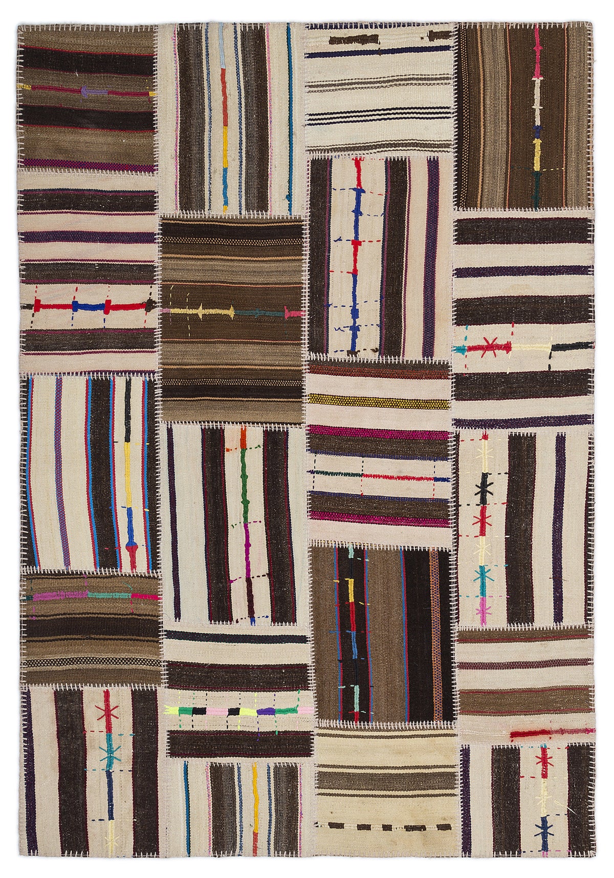 Striped Over Dyed Kilim Patchwork Unique Rug 5&#39;3&#39;&#39; x 7&#39;7&#39;&#39; ft 160 x 230 cm