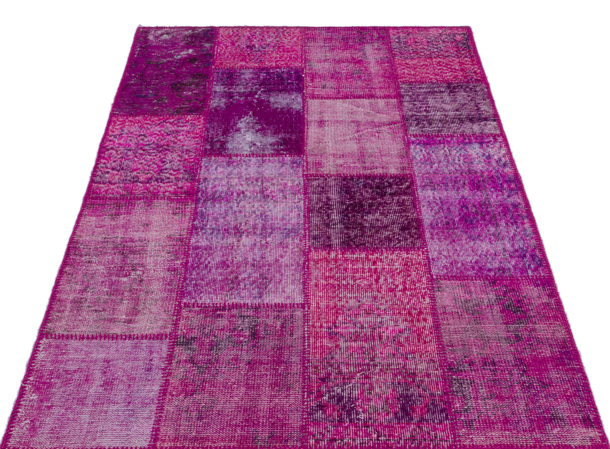 Fuchsia Over Dyed Patchwork Unique Rug 3&#39;11&#39;&#39; x 5&#39;11&#39;&#39; ft 120 x 180 cm