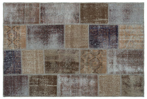 Beige Over Dyed Patchwork Unique Rug 3'11'' x 5'11'' ft 120 x 180 cm