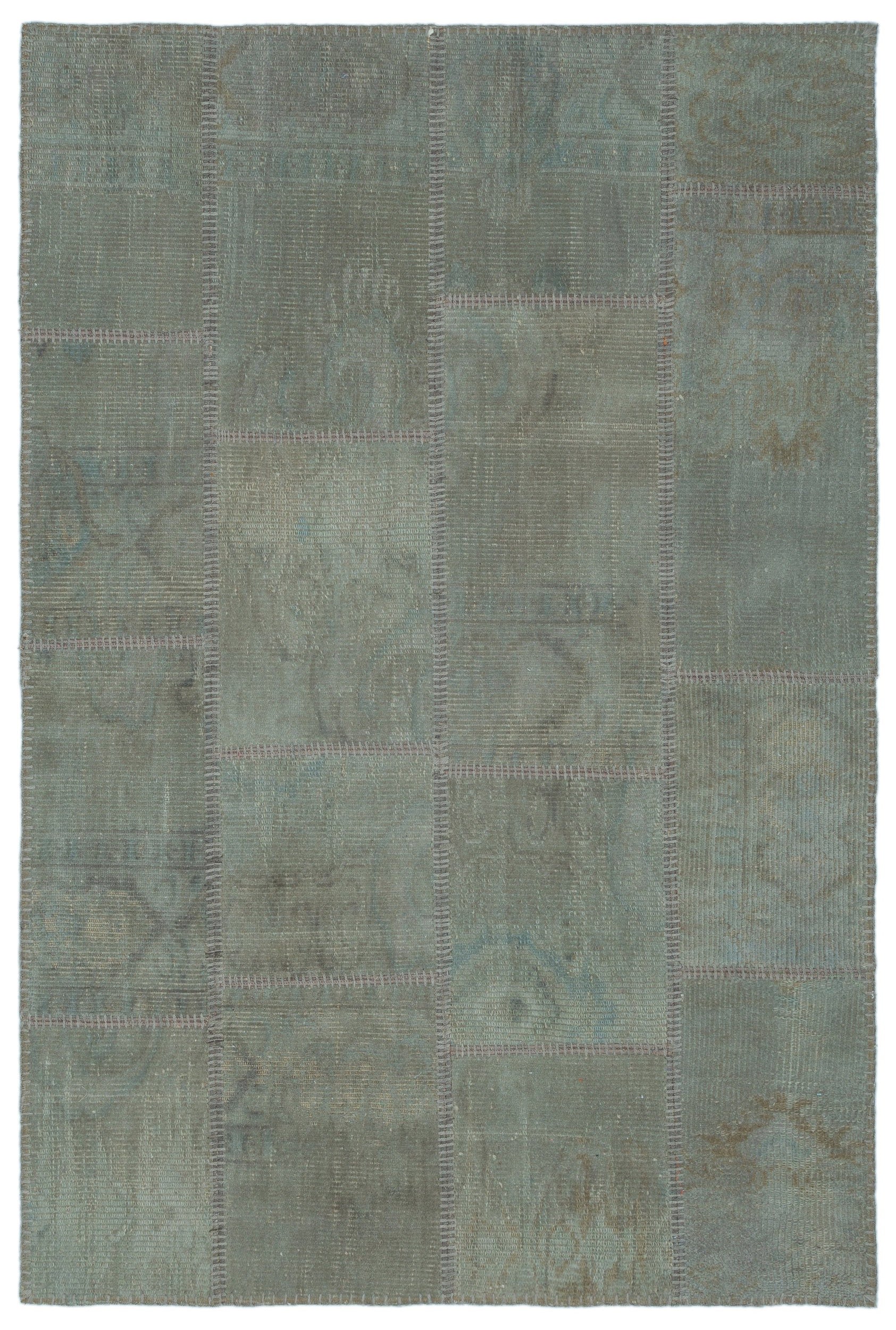 Gray Over Dyed Patchwork Unique Rug 3'11'' x 5'11'' ft 120 x 180 cm