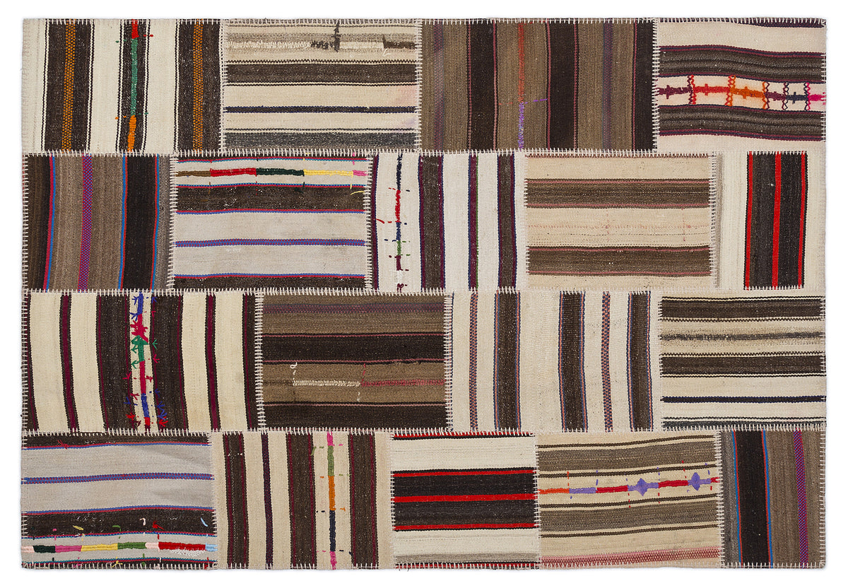 Striped Over Dyed Kilim Patchwork Unique Rug 5&#39;3&#39;&#39; x 7&#39;7&#39;&#39; ft 160 x 230 cm