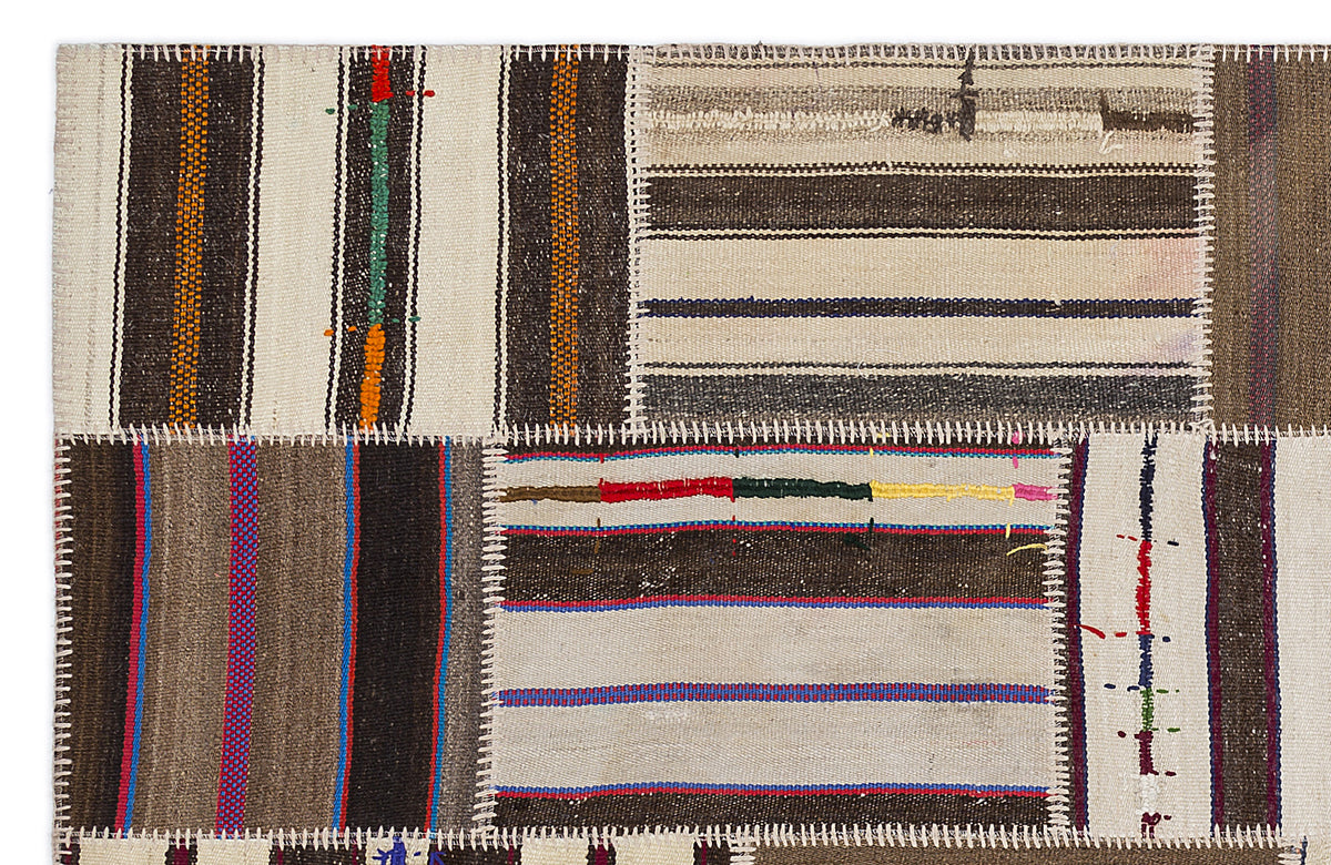 Striped Over Dyed Kilim Patchwork Unique Rug 5&#39;3&#39;&#39; x 7&#39;7&#39;&#39; ft 160 x 230 cm
