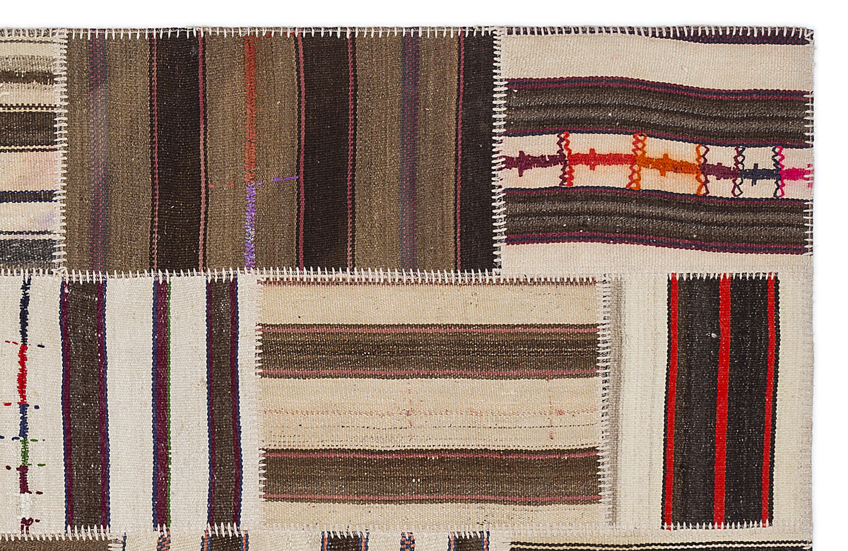 Striped Over Dyed Kilim Patchwork Unique Rug 5&#39;3&#39;&#39; x 7&#39;7&#39;&#39; ft 160 x 230 cm