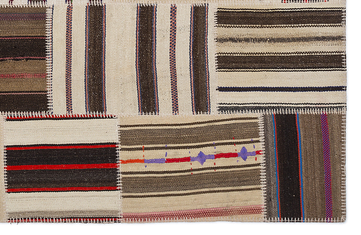 Striped Over Dyed Kilim Patchwork Unique Rug 5&#39;3&#39;&#39; x 7&#39;7&#39;&#39; ft 160 x 230 cm