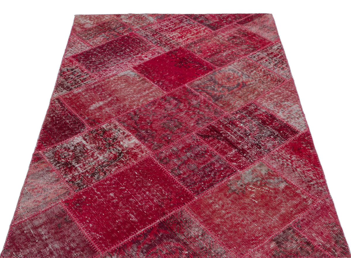 Red Over Dyed Patchwork Unique Rug 3&#39;11&#39;&#39; x 5&#39;11&#39;&#39; ft 120 x 180 cm