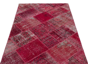 Red Over Dyed Patchwork Unique Rug 3'11'' x 5'11'' ft 120 x 180 cm