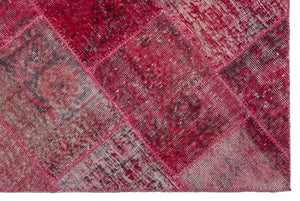 Red Over Dyed Patchwork Unique Rug 3'11'' x 5'11'' ft 120 x 180 cm