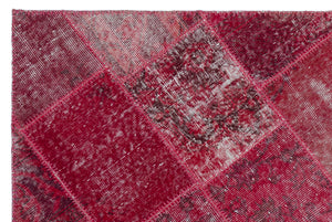 Red Over Dyed Patchwork Unique Rug 3'11'' x 5'11'' ft 120 x 180 cm