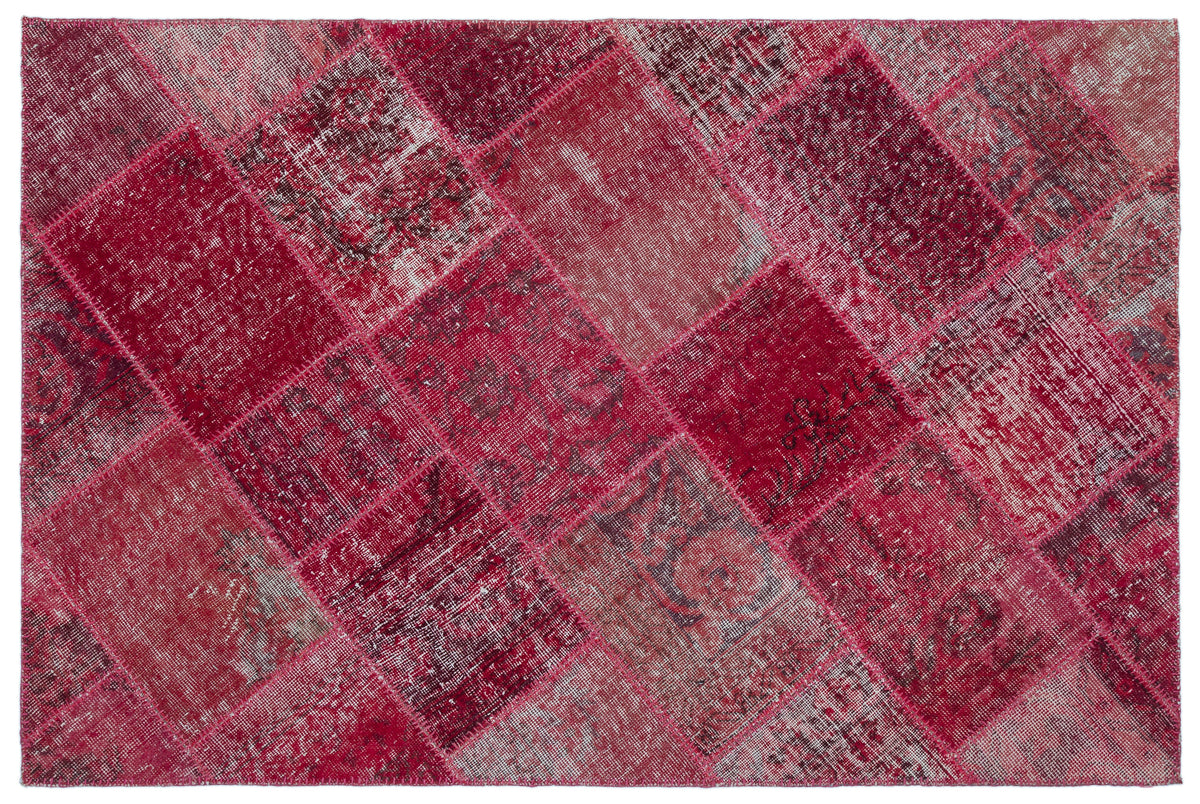Red Over Dyed Patchwork Unique Rug 3&#39;11&#39;&#39; x 5&#39;11&#39;&#39; ft 120 x 180 cm