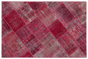 Red Over Dyed Patchwork Unique Rug 3'11'' x 5'11'' ft 120 x 180 cm