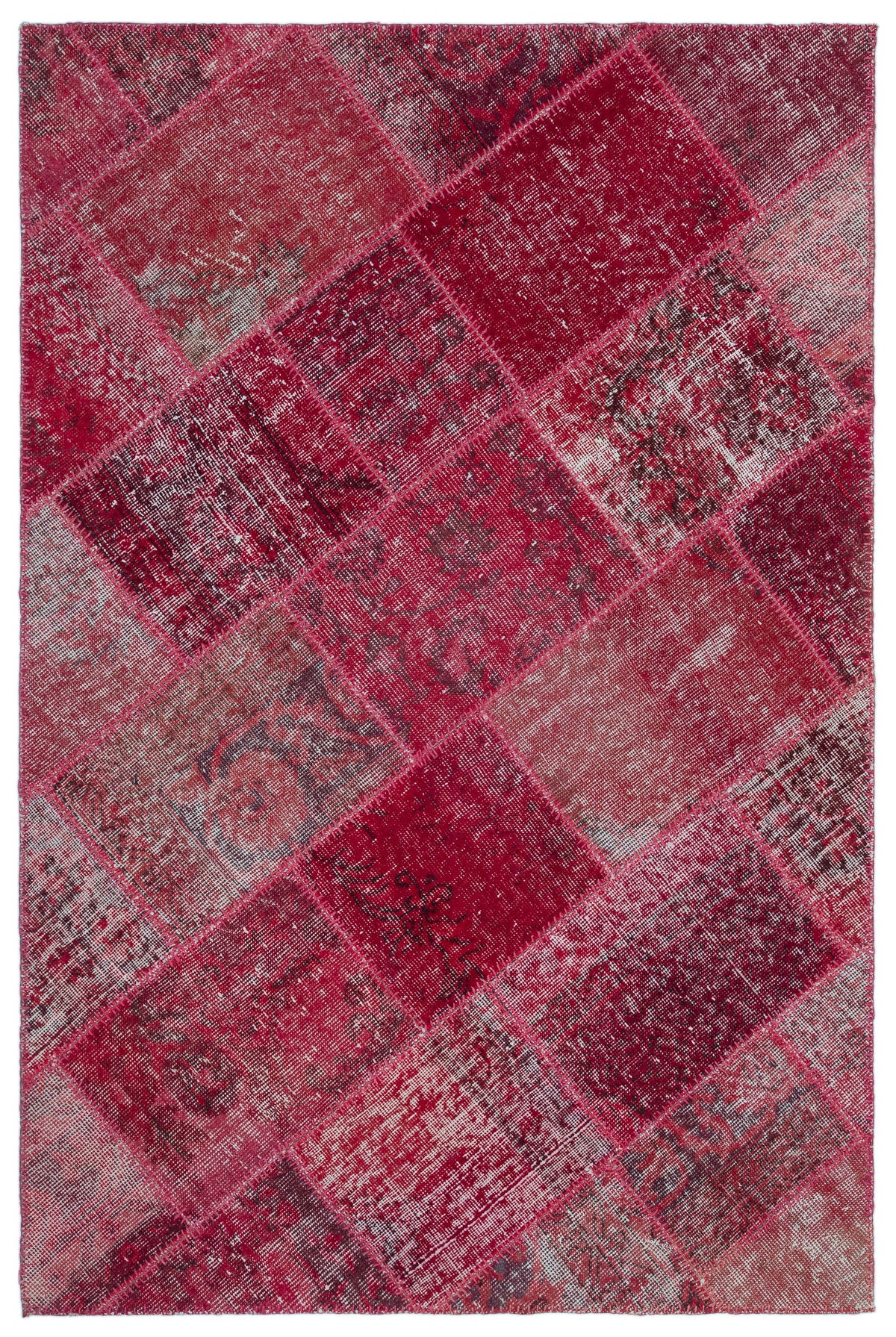 Red Over Dyed Patchwork Unique Rug 3&#39;11&#39;&#39; x 5&#39;11&#39;&#39; ft 120 x 180 cm