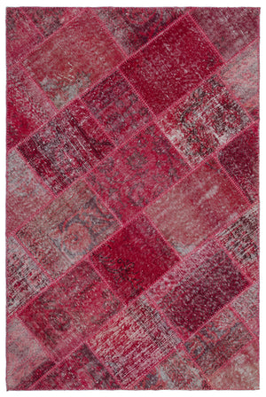 Red Over Dyed Patchwork Unique Rug 3'11'' x 5'11'' ft 120 x 180 cm