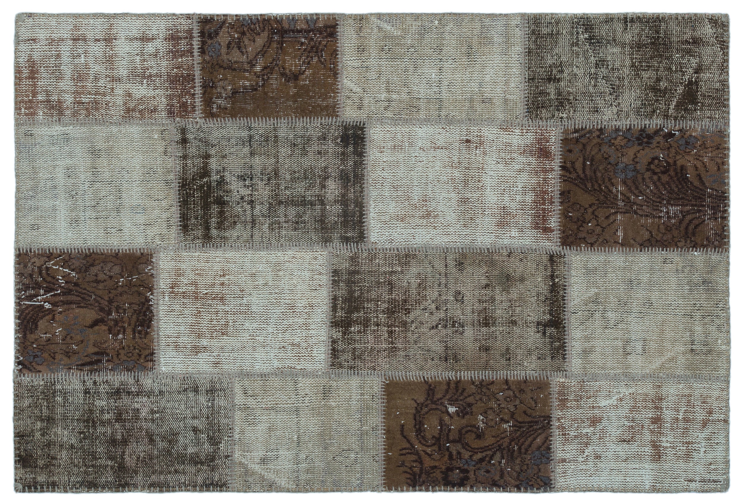 Brown Over Dyed Patchwork Unique Rug 3'11'' x 5'11'' ft 120 x 180 cm