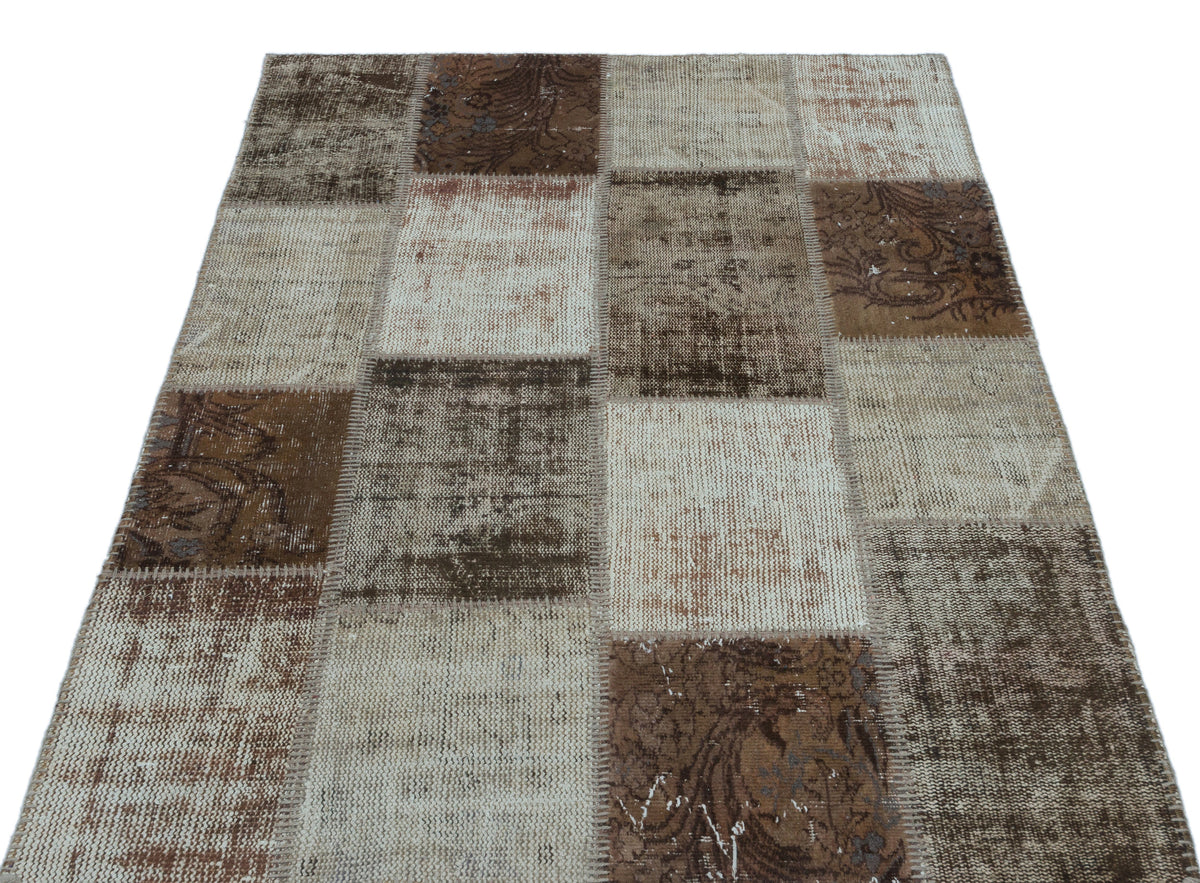 Brown Over Dyed Patchwork Unique Rug 3&#39;11&#39;&#39; x 5&#39;11&#39;&#39; ft 120 x 180 cm