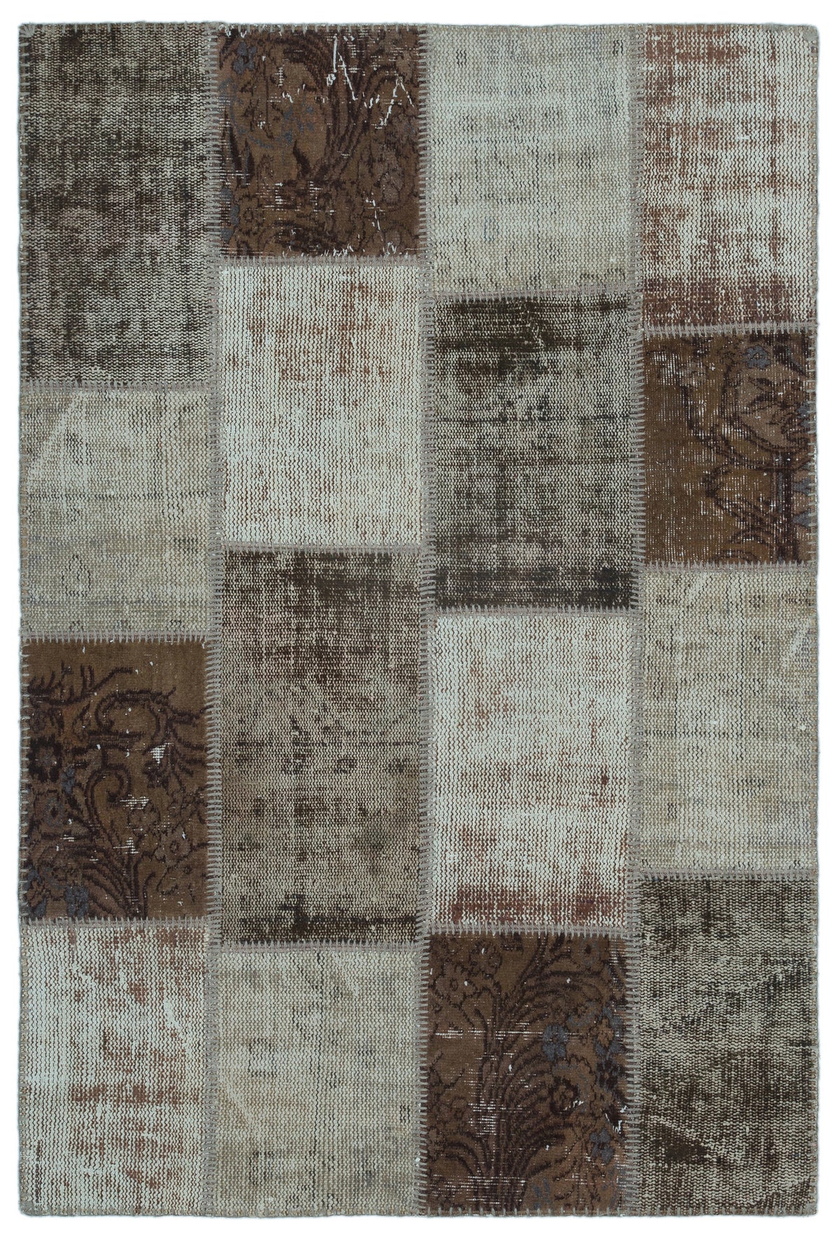 Brown Over Dyed Patchwork Unique Rug 3&#39;11&#39;&#39; x 5&#39;11&#39;&#39; ft 120 x 180 cm