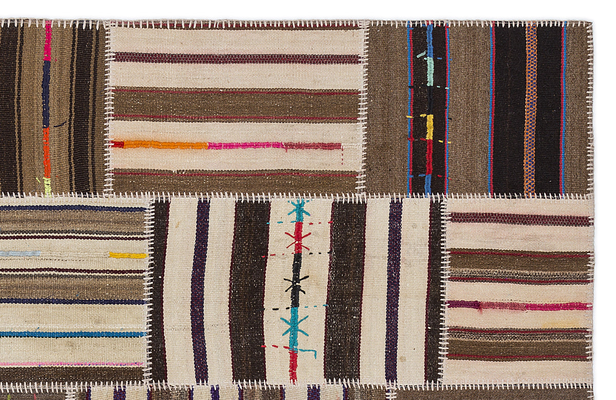 Striped Over Dyed Kilim Patchwork Unique Rug 5&#39;3&#39;&#39; x 7&#39;7&#39;&#39; ft 160 x 230 cm