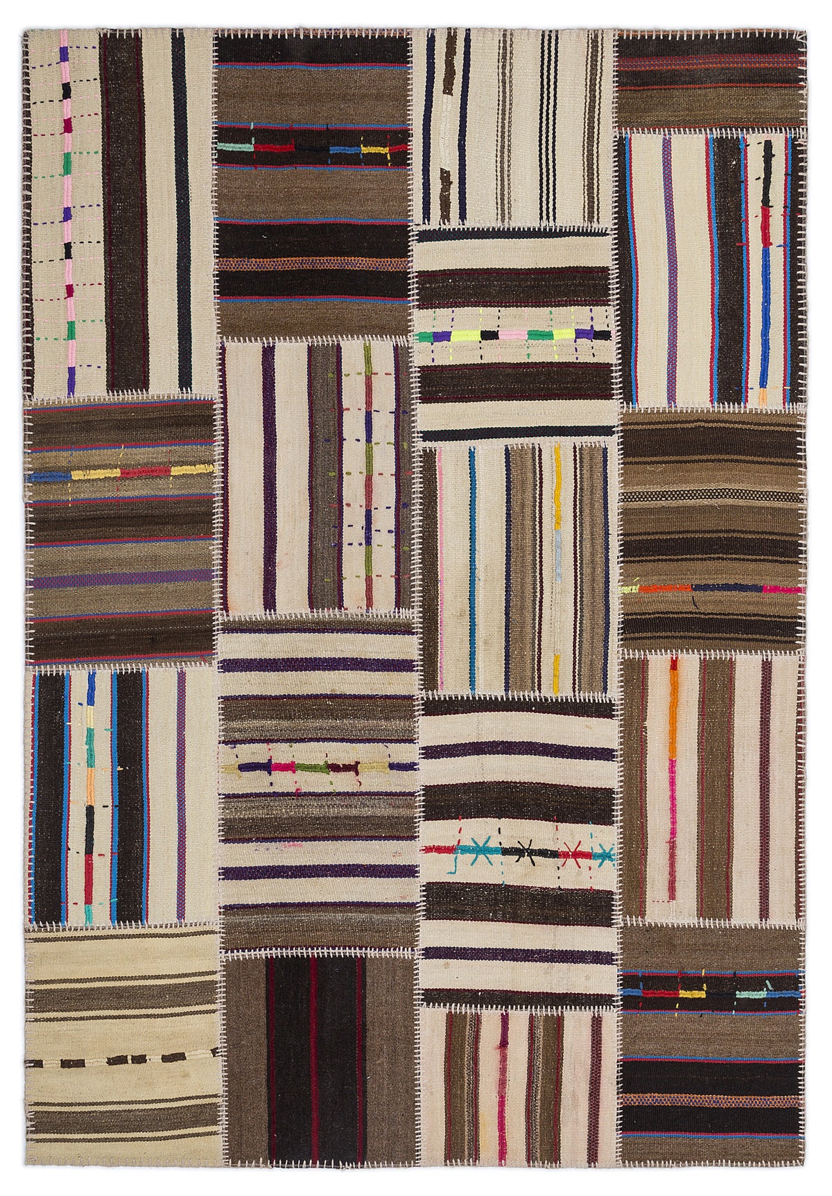 Striped Over Dyed Kilim Patchwork Unique Rug 5&#39;3&#39;&#39; x 7&#39;7&#39;&#39; ft 160 x 230 cm
