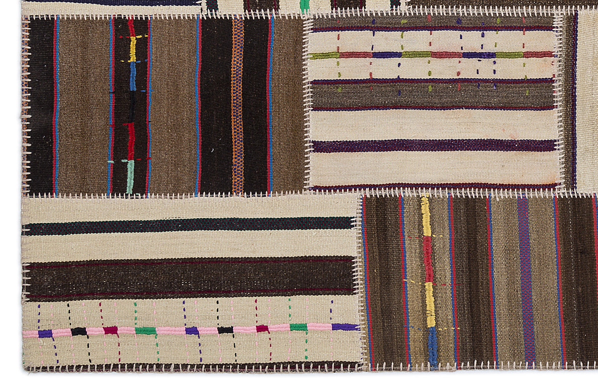 Striped Over Dyed Kilim Patchwork Unique Rug 5&#39;3&#39;&#39; x 7&#39;7&#39;&#39; ft 160 x 230 cm
