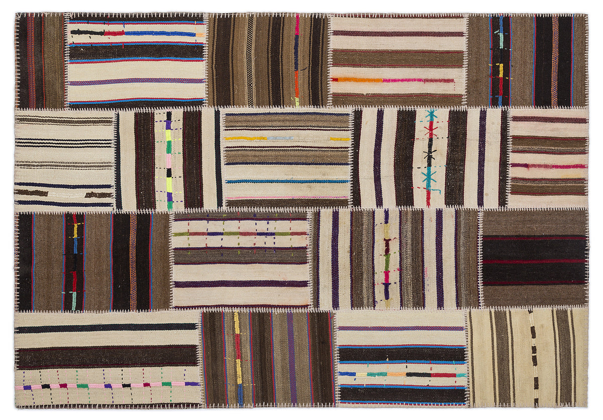 Striped Over Dyed Kilim Patchwork Unique Rug 5&#39;3&#39;&#39; x 7&#39;7&#39;&#39; ft 160 x 230 cm