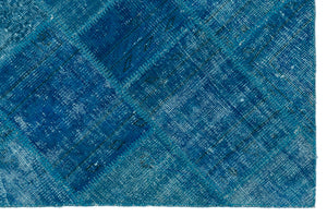 Turquoise  Over Dyed Patchwork Unique Rug 3'11'' x 5'11'' ft 120 x 180 cm