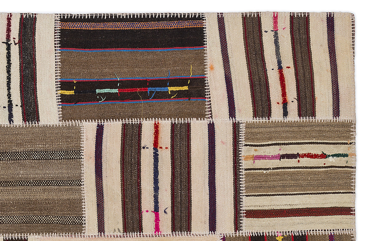 Striped Over Dyed Kilim Patchwork Unique Rug 5&#39;3&#39;&#39; x 7&#39;7&#39;&#39; ft 160 x 230 cm