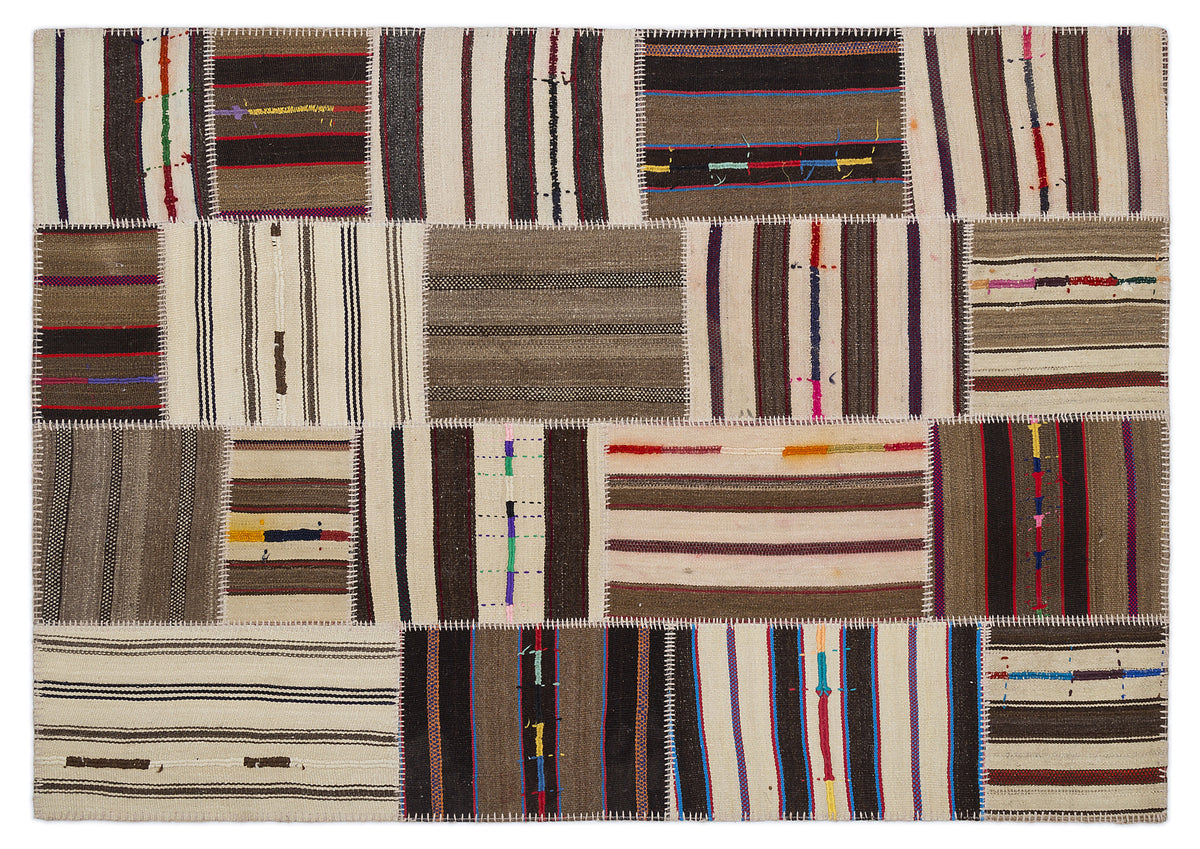 Striped Over Dyed Kilim Patchwork Unique Rug 5&#39;3&#39;&#39; x 7&#39;7&#39;&#39; ft 160 x 230 cm