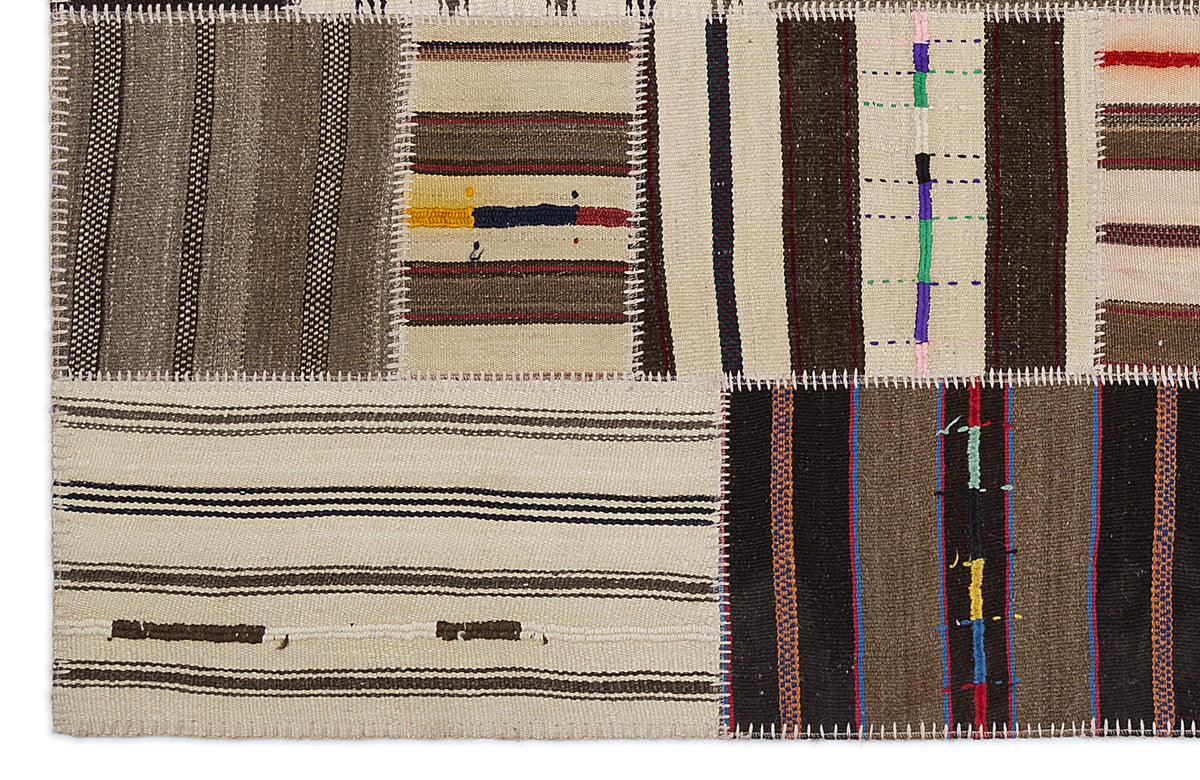 Striped Over Dyed Kilim Patchwork Unique Rug 5&#39;3&#39;&#39; x 7&#39;7&#39;&#39; ft 160 x 230 cm
