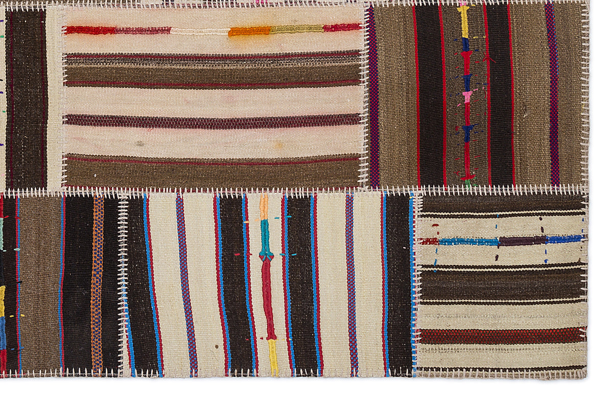 Striped Over Dyed Kilim Patchwork Unique Rug 5&#39;3&#39;&#39; x 7&#39;7&#39;&#39; ft 160 x 230 cm