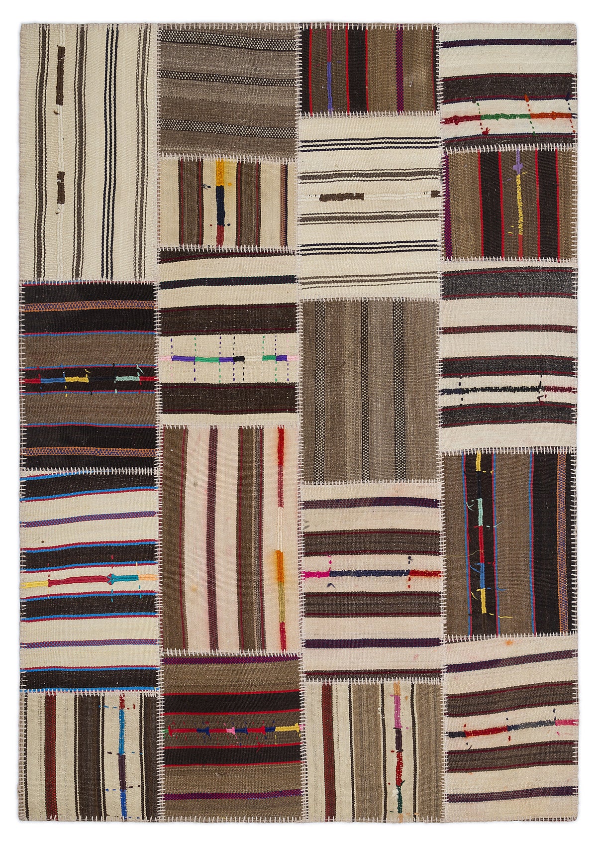 Striped Over Dyed Kilim Patchwork Unique Rug 5&#39;3&#39;&#39; x 7&#39;7&#39;&#39; ft 160 x 230 cm