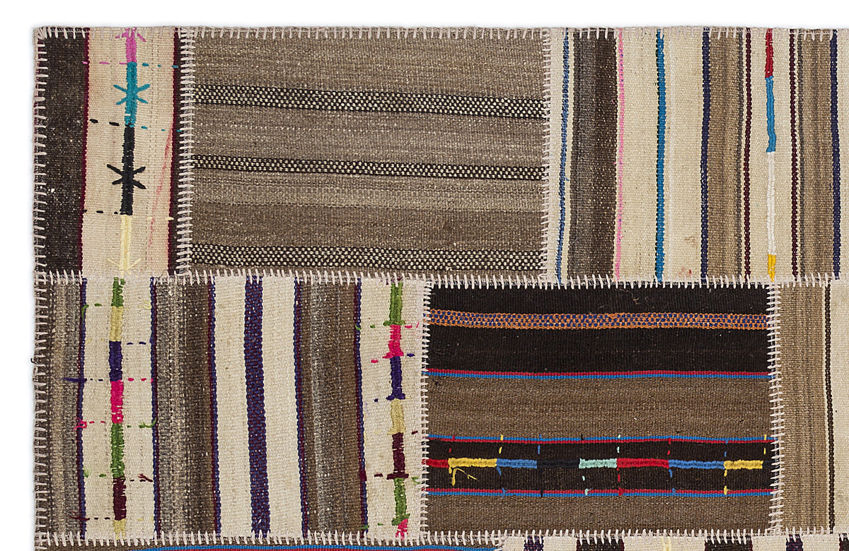 Striped Over Dyed Kilim Patchwork Unique Rug 5&#39;3&#39;&#39; x 7&#39;7&#39;&#39; ft 160 x 230 cm
