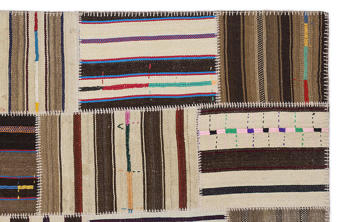 Striped Over Dyed Kilim Patchwork Unique Rug 5&#39;3&#39;&#39; x 7&#39;7&#39;&#39; ft 160 x 230 cm