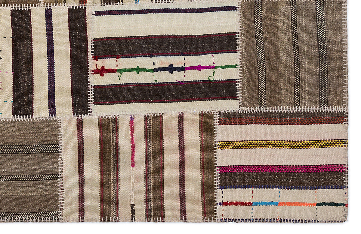 Striped Over Dyed Kilim Patchwork Unique Rug 5&#39;3&#39;&#39; x 7&#39;7&#39;&#39; ft 160 x 230 cm