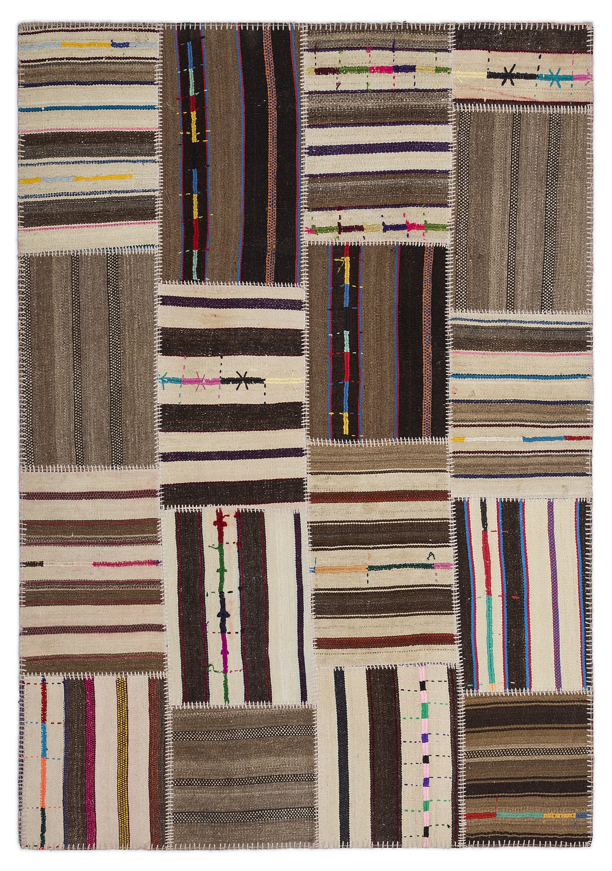 Striped Over Dyed Kilim Patchwork Unique Rug 5&#39;3&#39;&#39; x 7&#39;7&#39;&#39; ft 160 x 230 cm
