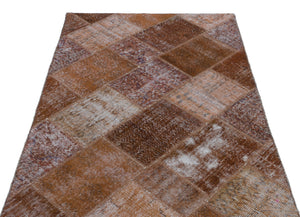 Brown Over Dyed Patchwork Unique Rug 3'11'' x 5'11'' ft 120 x 180 cm