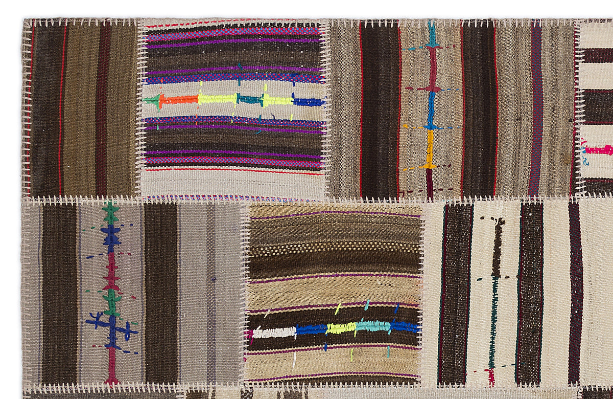 Striped Over Dyed Kilim Patchwork Unique Rug 5&#39;3&#39;&#39; x 7&#39;7&#39;&#39; ft 160 x 230 cm