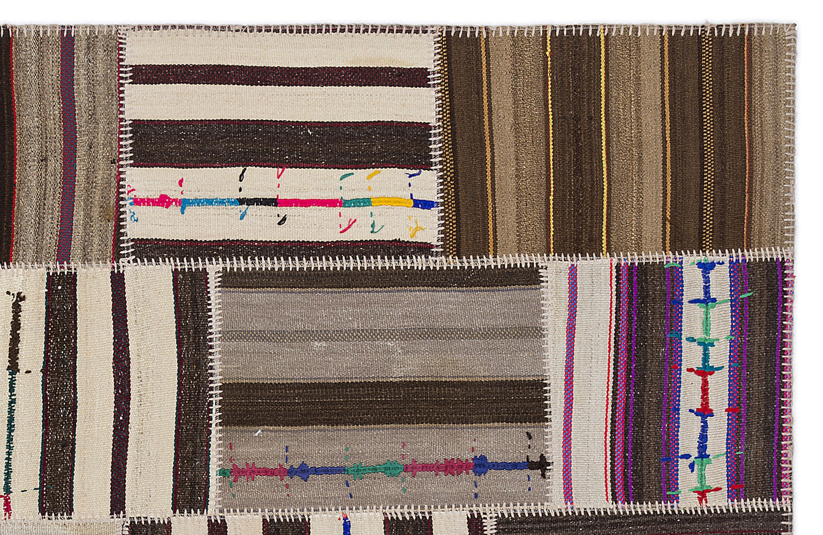 Striped Over Dyed Kilim Patchwork Unique Rug 5&#39;3&#39;&#39; x 7&#39;7&#39;&#39; ft 160 x 230 cm