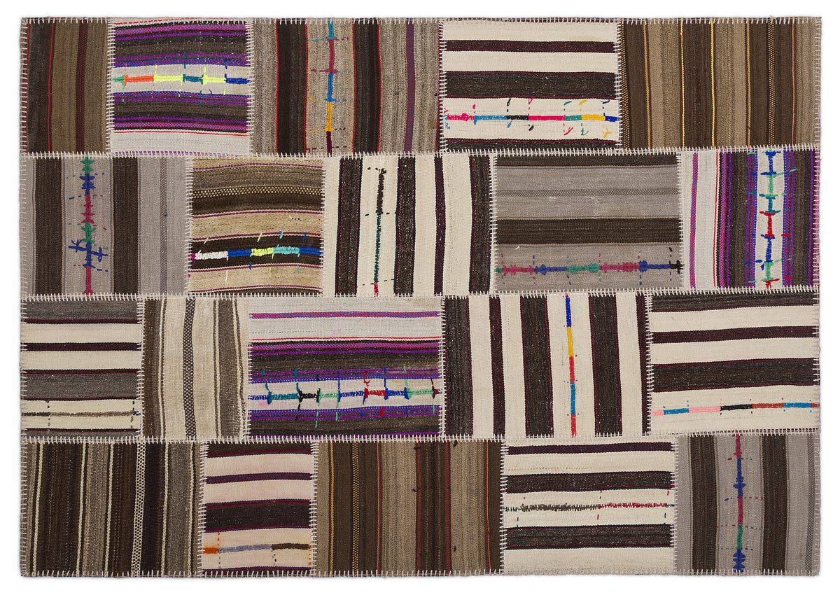 Striped Over Dyed Kilim Patchwork Unique Rug 5&#39;3&#39;&#39; x 7&#39;7&#39;&#39; ft 160 x 230 cm
