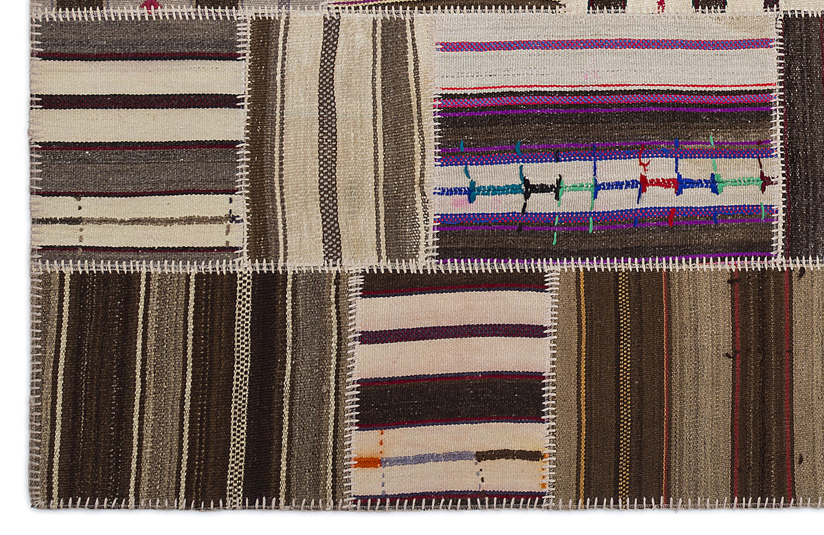 Striped Over Dyed Kilim Patchwork Unique Rug 5&#39;3&#39;&#39; x 7&#39;7&#39;&#39; ft 160 x 230 cm