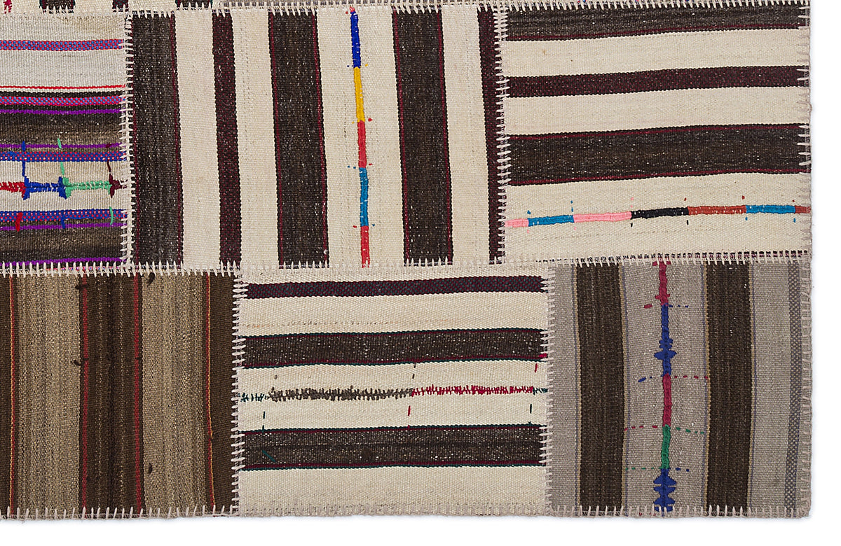 Striped Over Dyed Kilim Patchwork Unique Rug 5&#39;3&#39;&#39; x 7&#39;7&#39;&#39; ft 160 x 230 cm