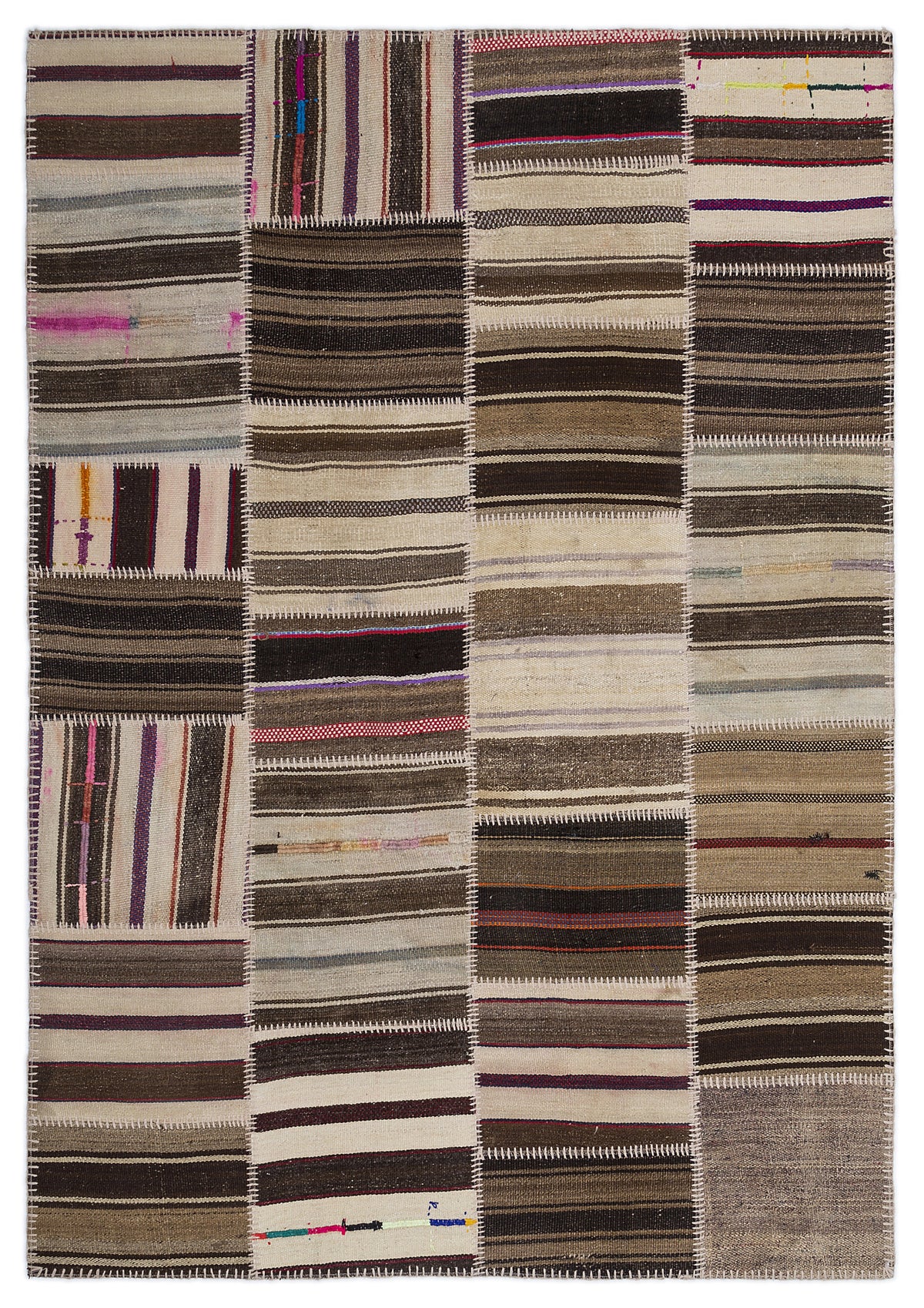 Striped Over Dyed Kilim Patchwork Unique Rug 5&#39;3&#39;&#39; x 7&#39;7&#39;&#39; ft 160 x 230 cm