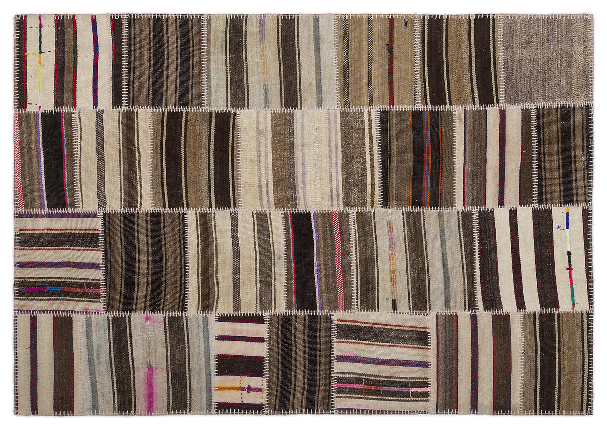 Striped Over Dyed Kilim Patchwork Unique Rug 5&#39;3&#39;&#39; x 7&#39;7&#39;&#39; ft 160 x 230 cm