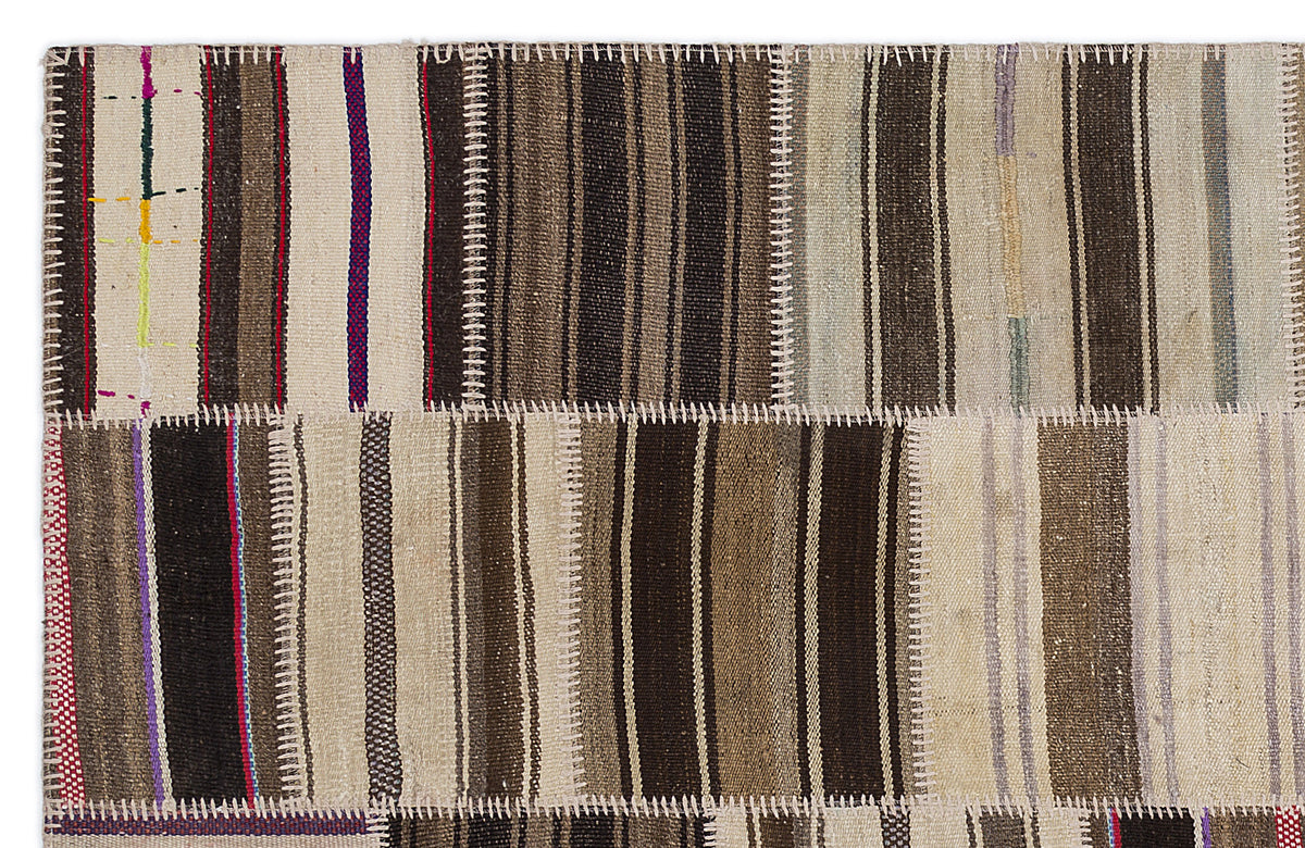Striped Over Dyed Kilim Patchwork Unique Rug 5&#39;3&#39;&#39; x 7&#39;7&#39;&#39; ft 160 x 230 cm