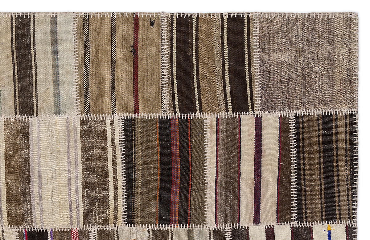 Striped Over Dyed Kilim Patchwork Unique Rug 5&#39;3&#39;&#39; x 7&#39;7&#39;&#39; ft 160 x 230 cm