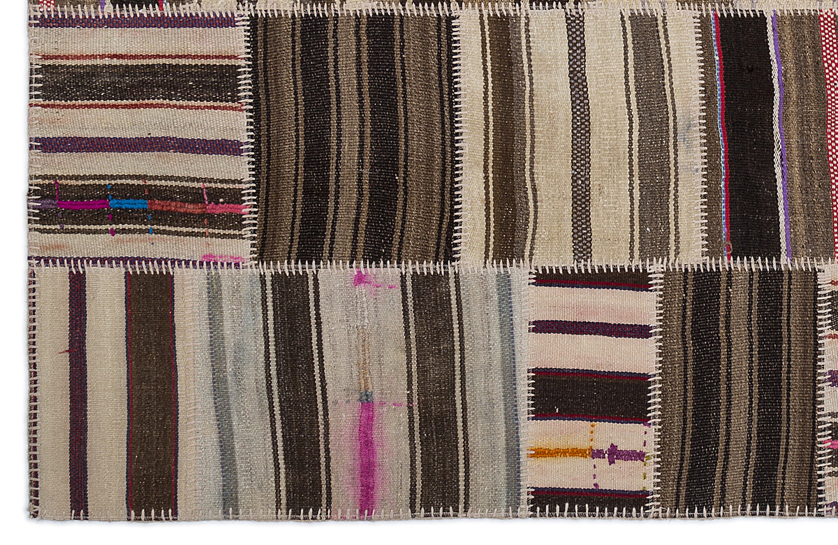 Striped Over Dyed Kilim Patchwork Unique Rug 5&#39;3&#39;&#39; x 7&#39;7&#39;&#39; ft 160 x 230 cm