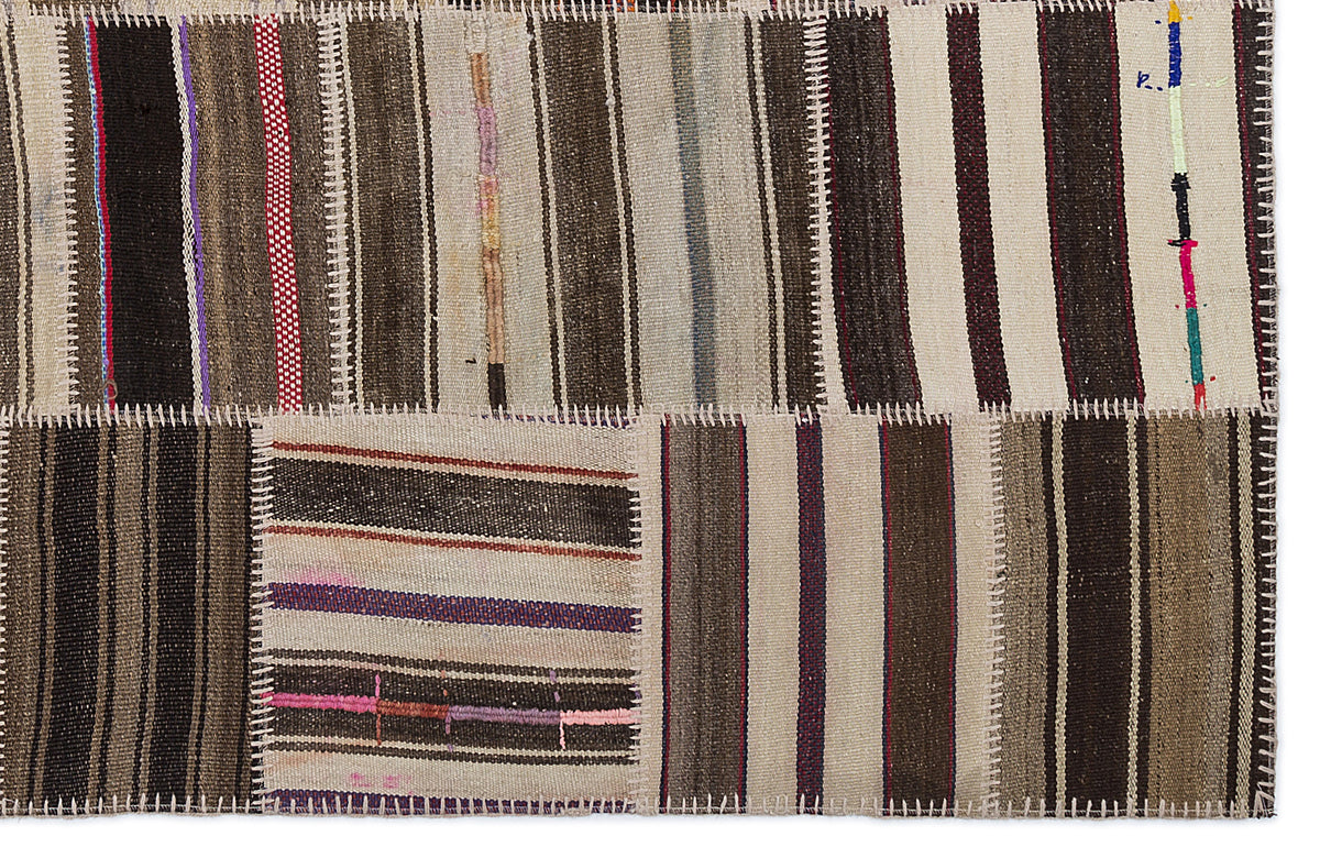 Striped Over Dyed Kilim Patchwork Unique Rug 5&#39;3&#39;&#39; x 7&#39;7&#39;&#39; ft 160 x 230 cm