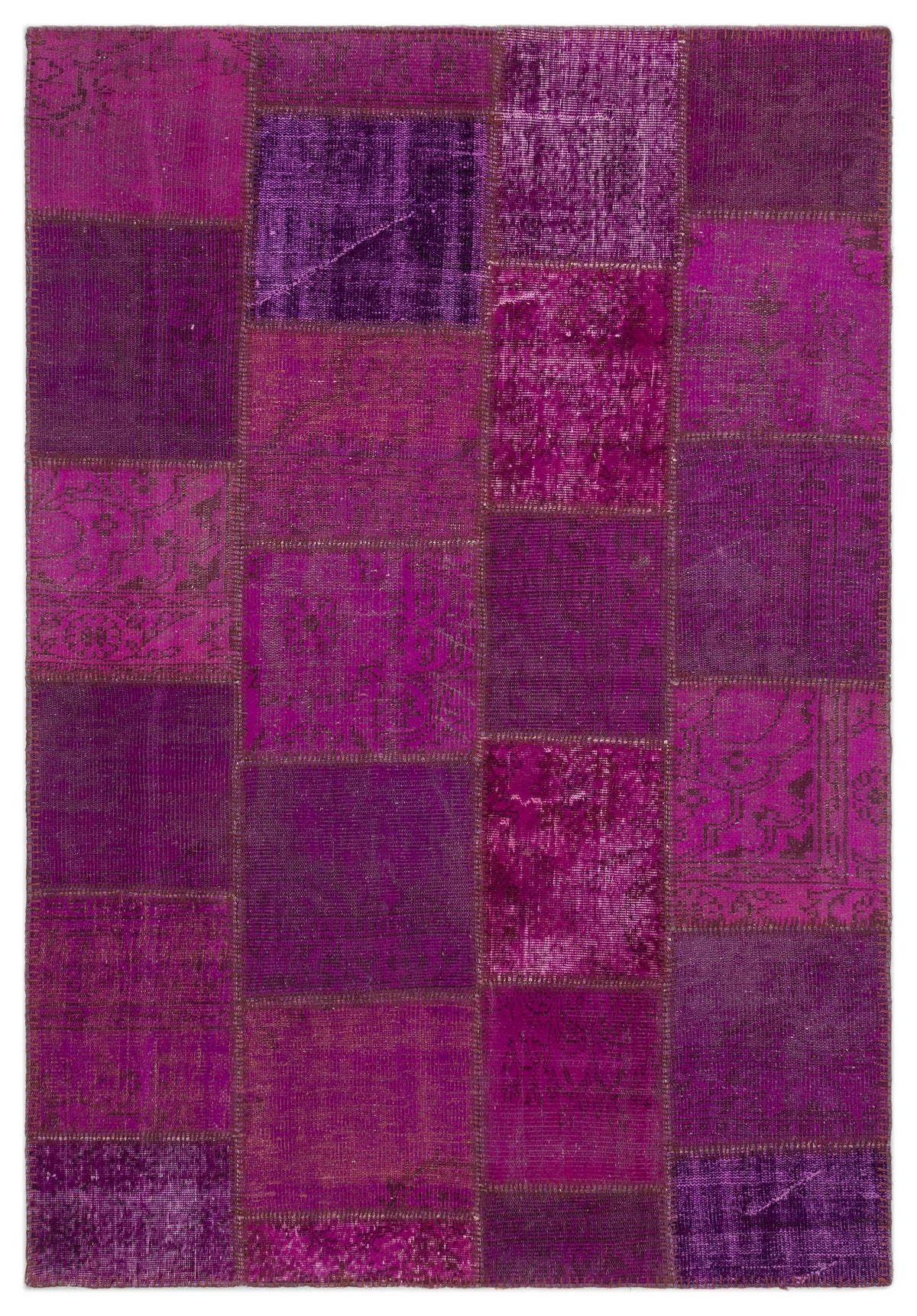 Fuchsia Over Dyed Patchwork Unique Rug 5&#39;3&#39;&#39; x 7&#39;7&#39;&#39; ft 160 x 230 cm