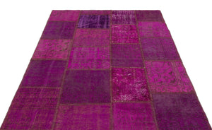 Fuchsia Over Dyed Patchwork Unique Rug 5'3'' x 7'7'' ft 160 x 230 cm