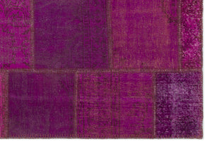 Fuchsia Over Dyed Patchwork Unique Rug 5'3'' x 7'7'' ft 160 x 230 cm