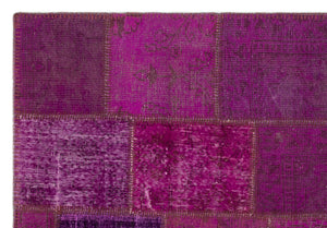 Fuchsia Over Dyed Patchwork Unique Rug 5'3'' x 7'7'' ft 160 x 230 cm