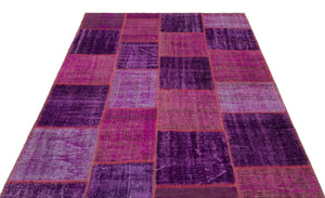 Purple Over Dyed Patchwork Unique Rug 5'3'' x 7'7'' ft 160 x 230 cm